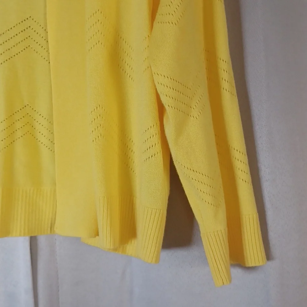 RN Studio Canary Happy Yellow Pointelle Open Front Cropped Cardigan Sweater